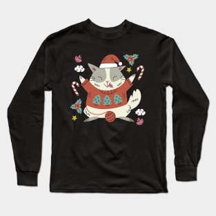 Meowy Christmas Cat Long Sleeve T-Shirt